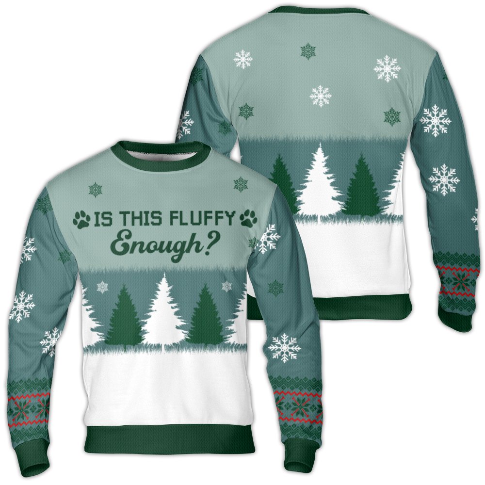 Winter Forest Paw Print Sweater, Is This Fluffy Enough Ugly Christmas Sweater, Humorous Pet Lover Holiday Sweatshirt, Comfy X