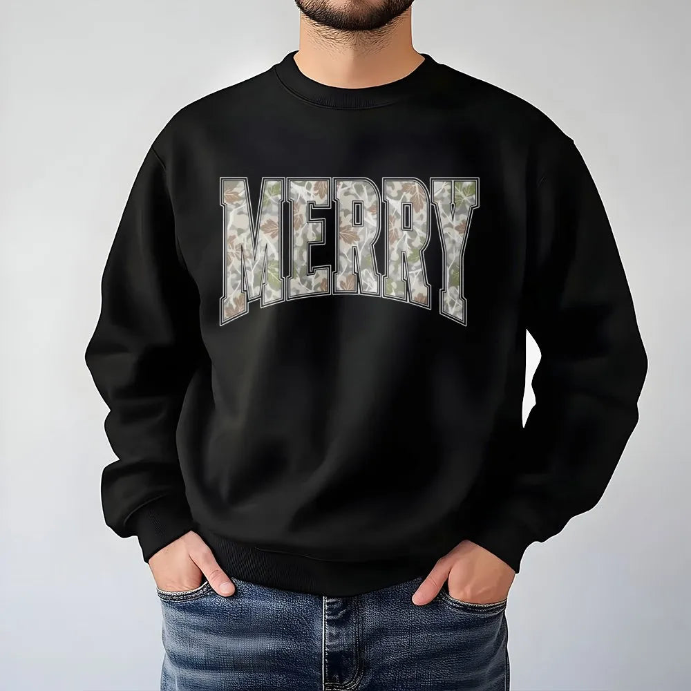 Vintage Camo Christmas Sweatshirt, Merry Christmas Sweatshirt, Camouflage Holiday Crewneck, Festive Hunting Season Graphic Sw