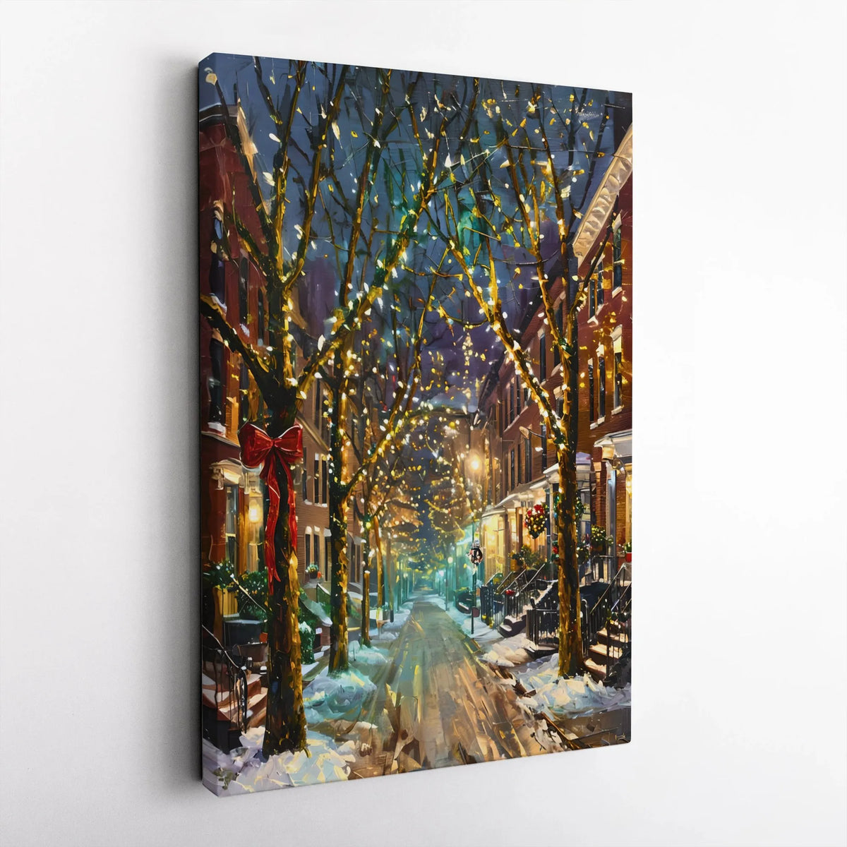 Winter Night Cityscape Wall Art, Christmas Street Digital Download, Festive Snowy Street Scene Poster, Holiday Home Printable