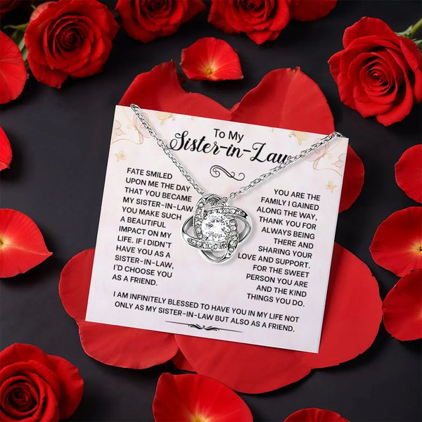 Sister in Law Love Knot Pendant, Sister in Law Love Knot Necklace, Message Card Love Knot Jewelry, Sister in Law Necklace, Ch
