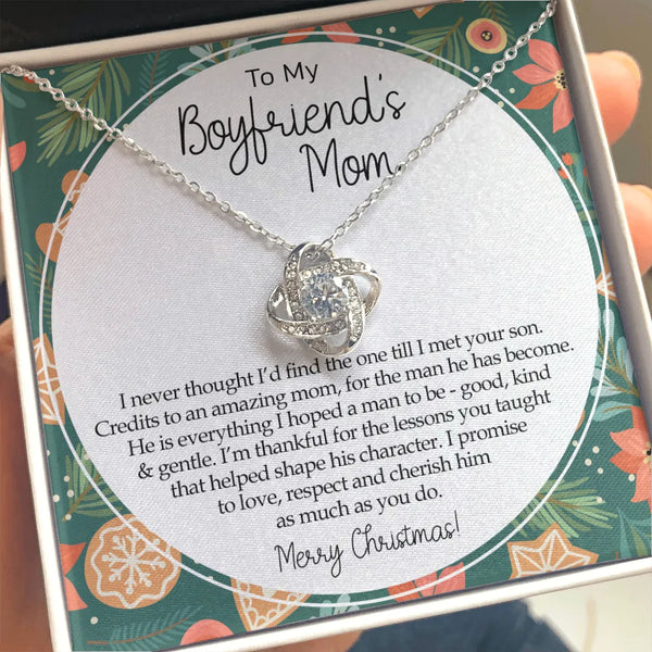 14k White Gold Knot Necklace, Love Knot Necklace for Boyfriend's Mom, Cubic Zirconia Pendant Necklace, Christmas Present for 