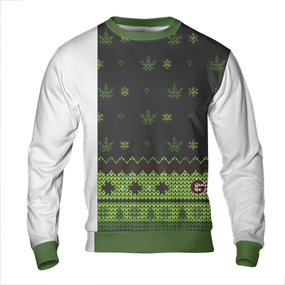 3D Weed Pattern Holiday Sweater, Marijuana Leaf Ugly Christmas Sweatshirt, Cannabis Xmas Sweatshirt, Humorous Stoner Christma