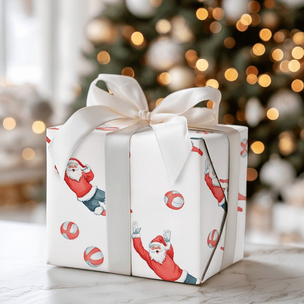 Athletic Sports Santa Gift Wrap, Volleyball Santa Wrapping Paper, Humorous Volleyball Player Present Wrap, Christmas Volleyba