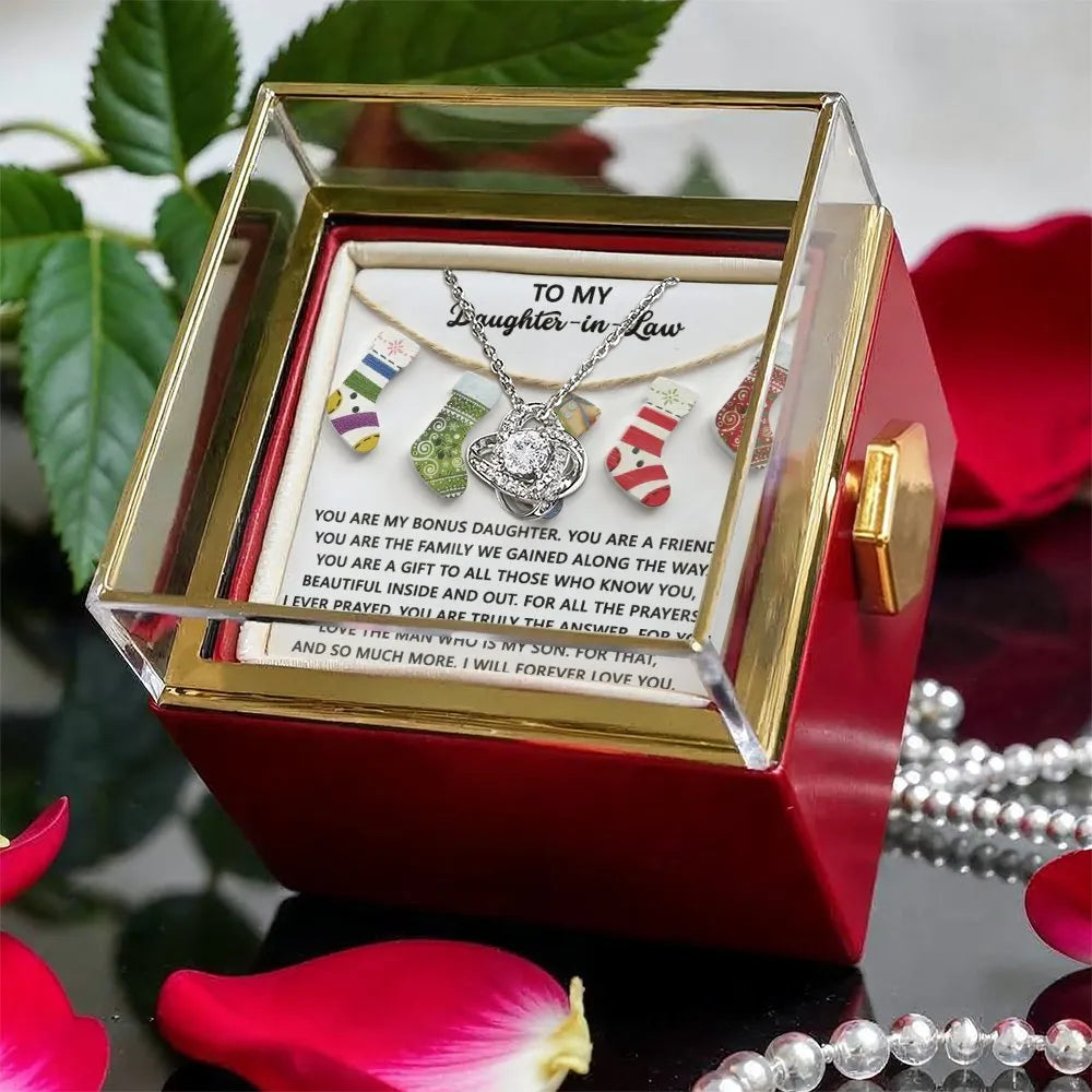 CZ Crystal Daughter in Law Pendant, Daughter-in-Law Love Knot Necklace, White or Yellow Gold Jewelry, Meaningful Christmas Ho