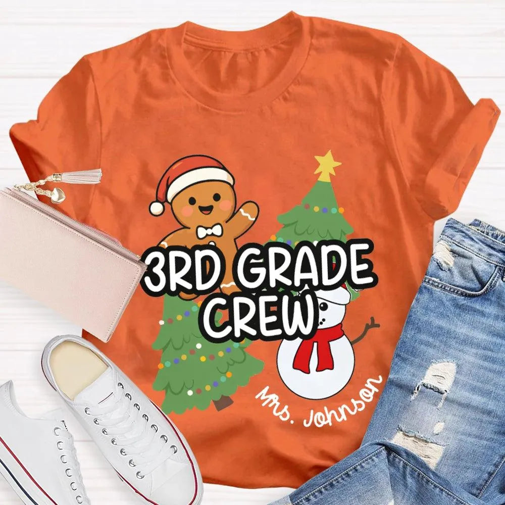 Snowman Tree Custom Holiday Shirt, Personalized Third Grade Crew Christmas T-Shirt, 3rd Grade Teacher Tee, Custom School Chri