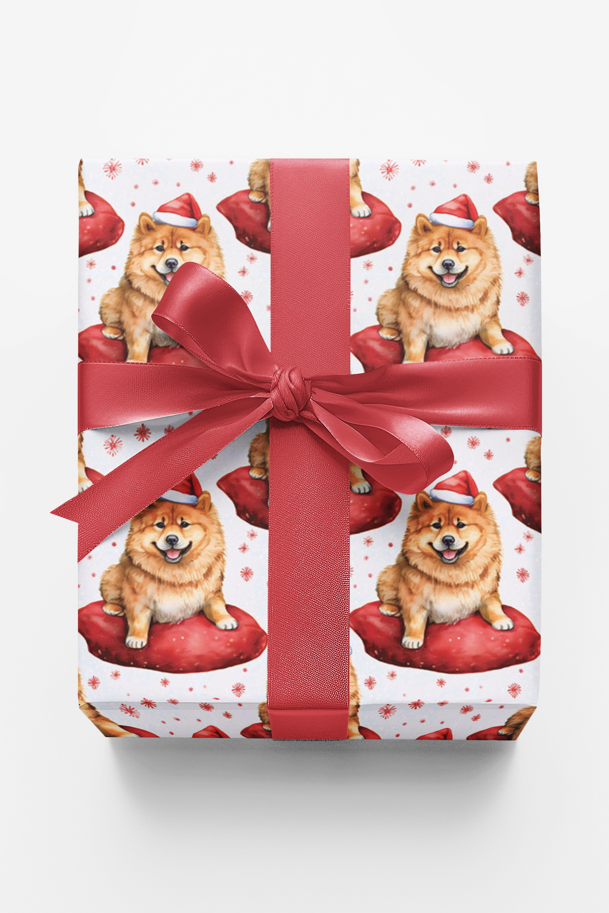 Long-Haired Dog Santa Hat Gift Wrap, Shiba Inu Christmas Wrapping Paper, Holiday Present Paper, Adorable Pet Christmas Paper