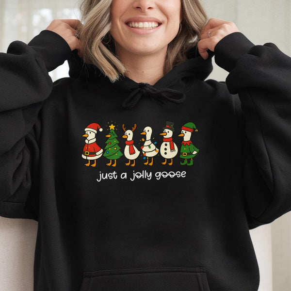 Humorous Holiday Goose Sweatshirt, Jolly Goose Christmas Hoodie, Adorable Xmas Bird Lover Pullover, Festive Winter Hooded Gra
