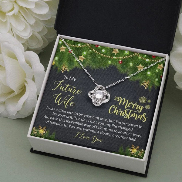 Fiance Christmas Present Pendant, Future Wife Love Knot Necklace, 14k White Gold Over Steel Necklace, Romantic Holiday Jewelr