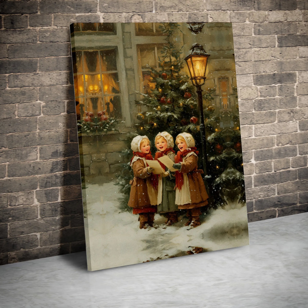 Vintage Snowy Winter Canvas Print, Victorian Christmas Carolers Canvas Wall Art, Holiday Caroling Canvas, Festive Christmas H