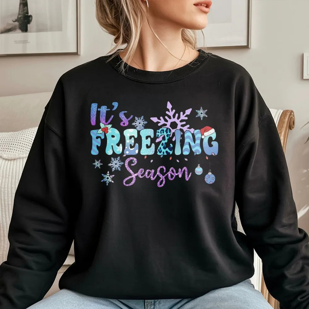 Snowflake Graphic Sweatshirt, It's Freezing Season Sweatshirt, Comfy Winter Holiday Crewneck, Christmas Winter Sweatshirt, Pr