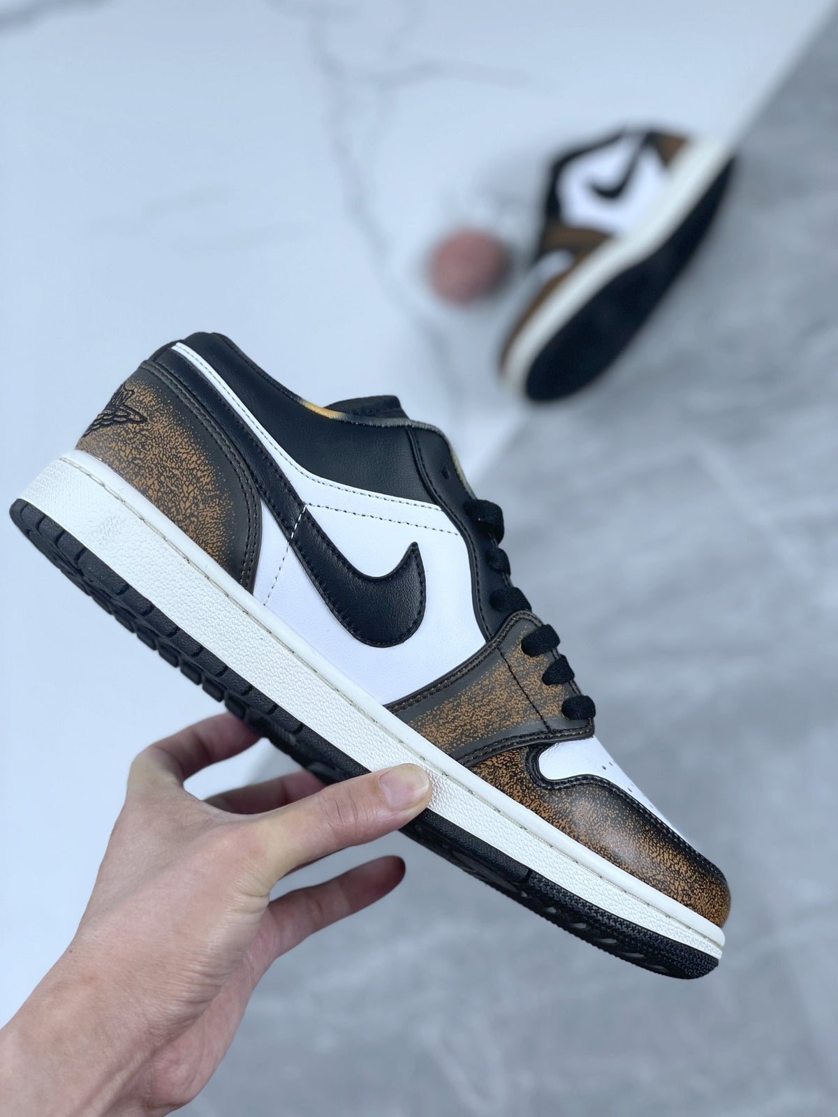 Distressed Low Top Sneakers, Brown White Colorway, Lace Up Design, Distressed Finish, Casual Gift for Sneaker Fans