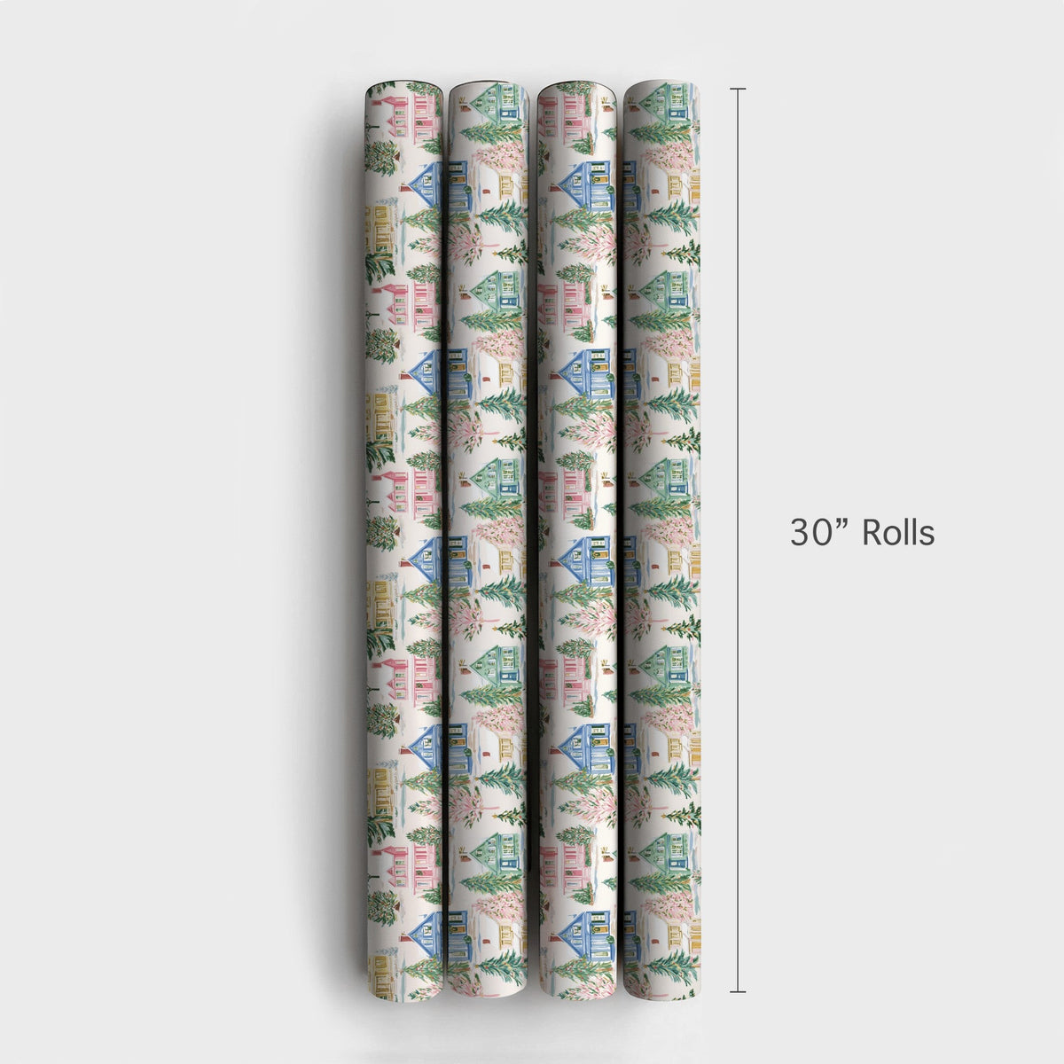 Winter Village Holiday Gift Wrap, Watercolor Christmas Wrapping Paper, Festive Xmas Gift Wrap Paper, Seasonal Present Wrappin