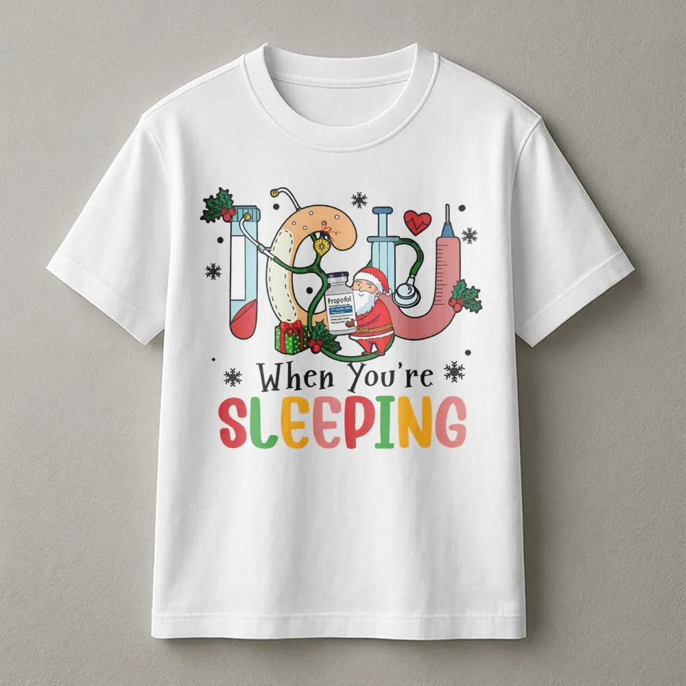 Humorous Santa Medical Shirt, ICU Nurse Christmas T-Shirt, Intensive Care Unit RN Tee, Hospital Graphic T-Shirt, Nursing Staf