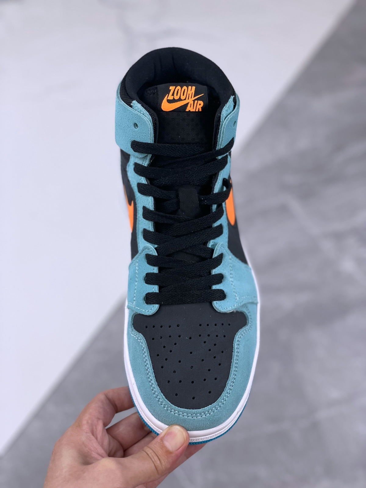 High Top Sneakers, Blue Orange Colorway, Lace Up Design, Casual Gift for Sneaker Fans