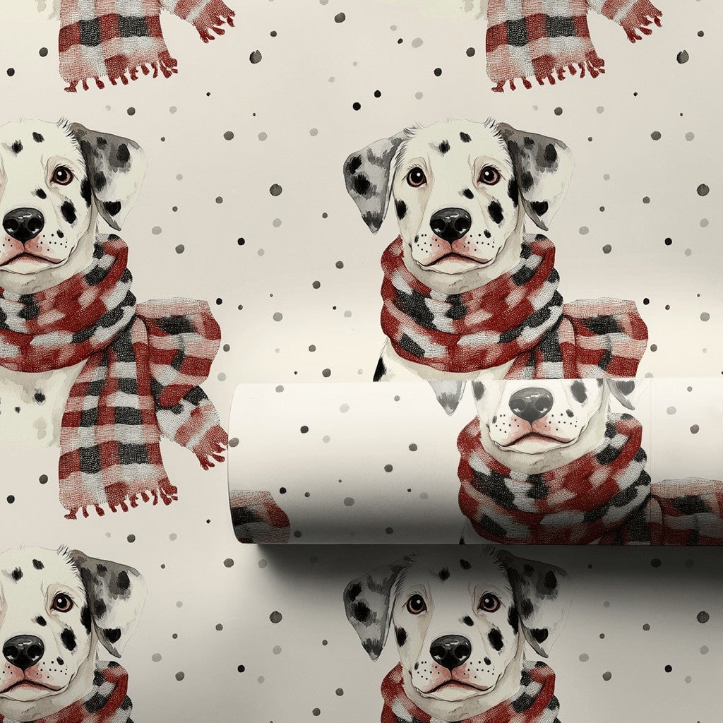 Plaid Scarf Puppy Gift Wrap, Dalmatian Dog Wrapping Paper, Watercolor Dog Wrapping Paper, Adorable Holiday Gift Wrap, Christm