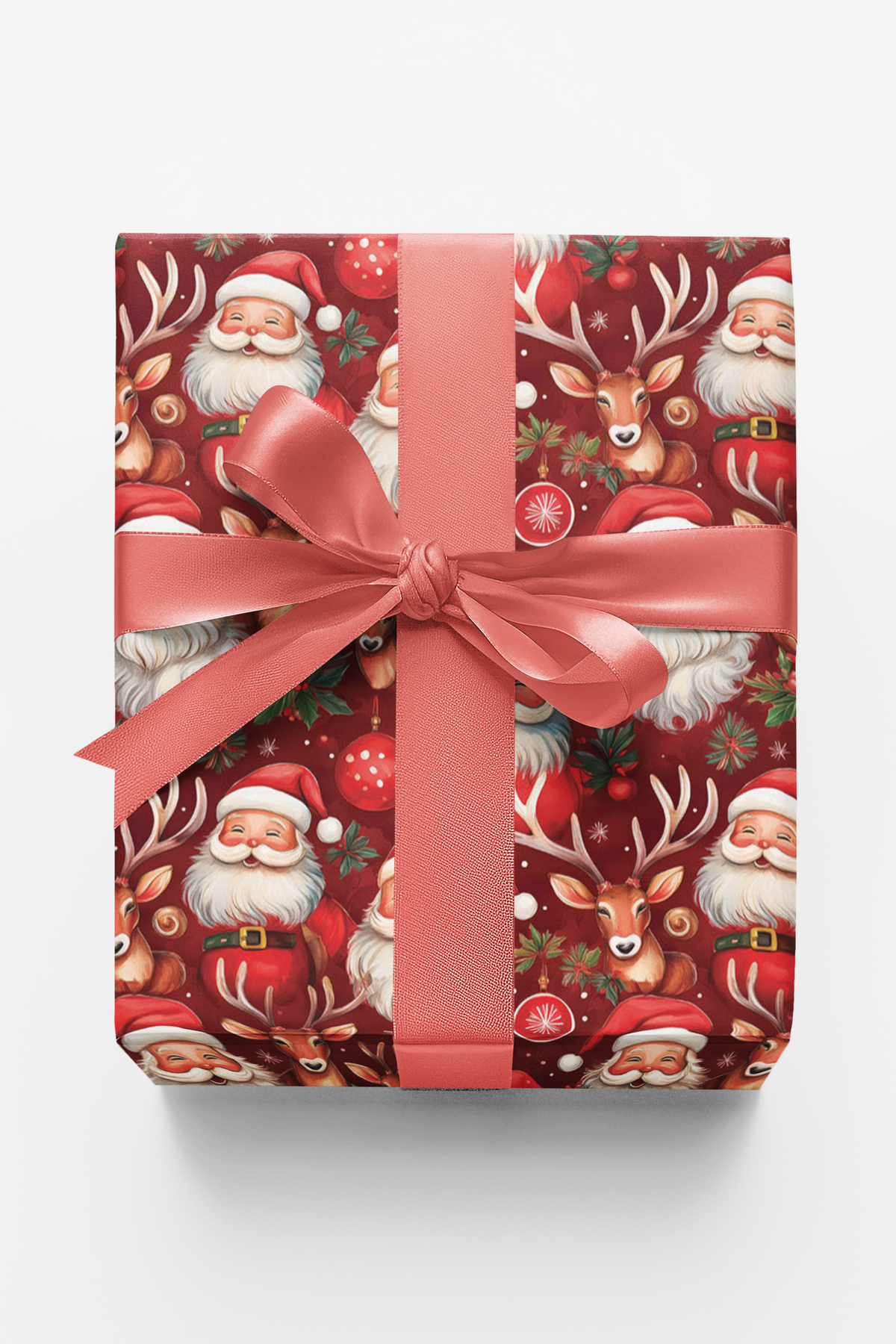 Holiday Hoopla Gift Wrap, Santa and Reindeer Wrapping Paper, Adorable Christmas Wrapping Paper, Santa Gift Wrap Roll, Festive