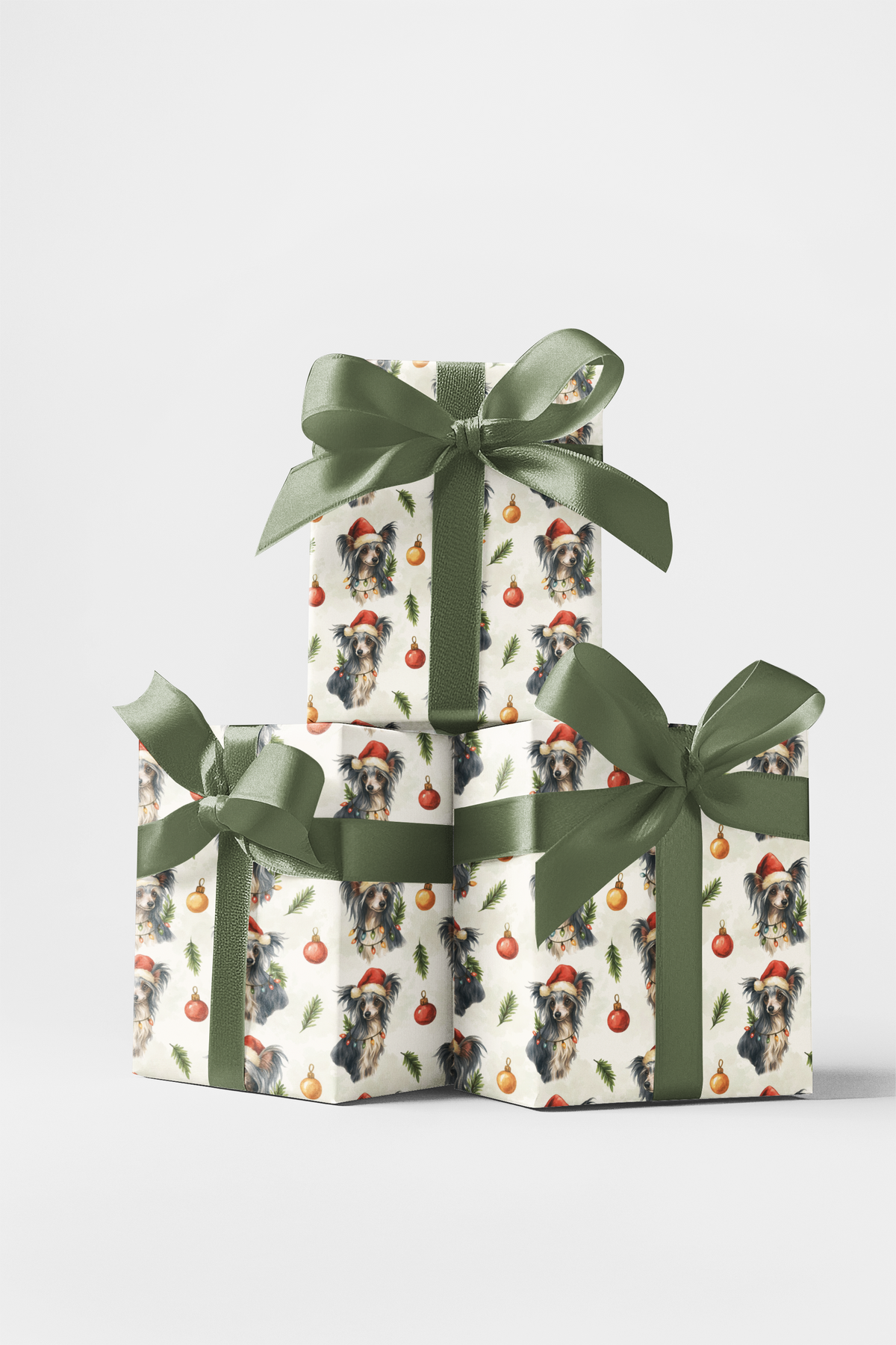 Santa Dog Gift Wrap, Chinese Crested Christmas Wrapping Paper, Chinese Crested Holiday Wrapping Paper, Dog Lover Xmas Present