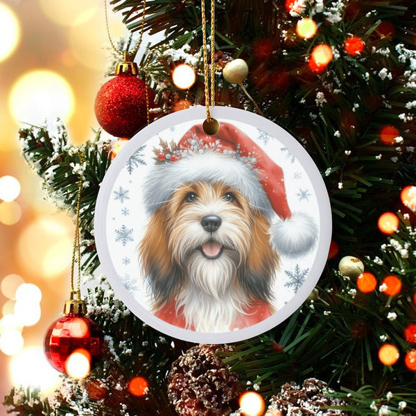 Santa Hat Pet Keepsake, Havanese Dog Christmas Ornament, White Ceramic Holiday Ornament, Adorable Puppy Tree Hanging Decor, P