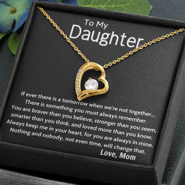 Forever Love Heart Pendant, To My Daughter Necklace, Cubic Zirconia Heart Jewelry, 14k Gold Finish Charm, Daughter Christmas 