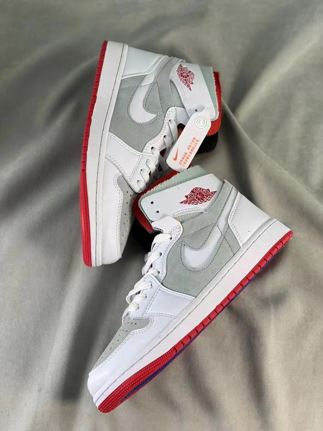 High Top Sneakers, Gray White Colorway, Lace Up Design, Casual Gift for Sneaker Fans