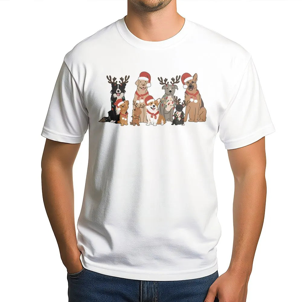 Santa Hat Puppies Holiday Shirt, Christmas Dogs T-Shirt, Adorable Holiday Dog Graphic Tee, Humorous Xmas Puppy Shirt, Dog Lov