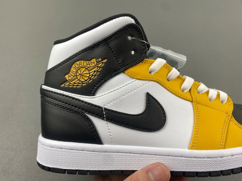 Mid Top Sneakers, White Black Yellow Colorway, Lace Up Design, Casual Gift for Sneaker Fans