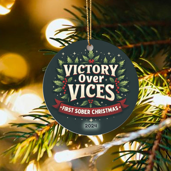 Victory Over Vices Ceramic Ornament, First Sober Christmas Ornament, Sobriety Milestone Holiday Keepsake Ornament, 2024 Recov
