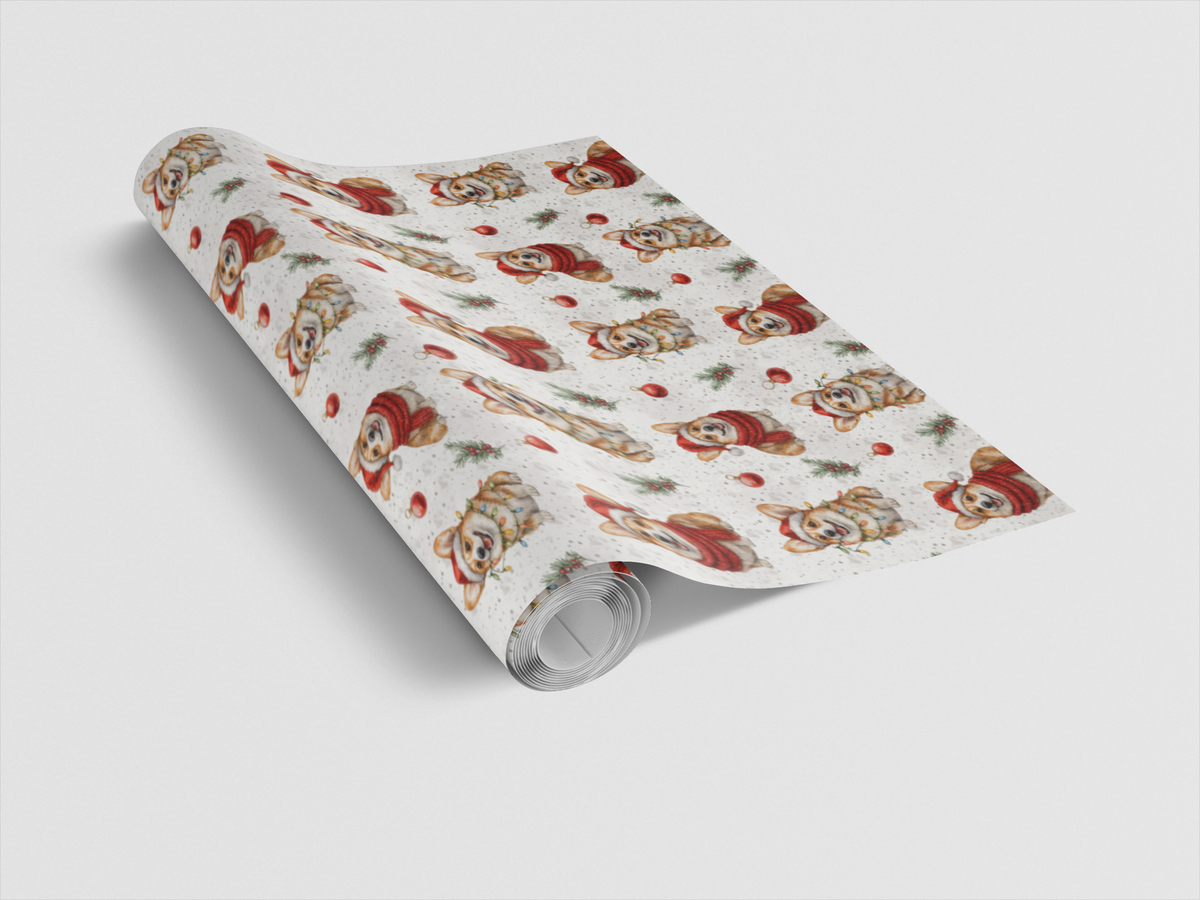 Santa Hat Mistletoe Dog Gift Wrap, Corgi Christmas Wrapping Paper, Festive Corgi Wrapping Paper, Adorable Corgi Holiday Gift 