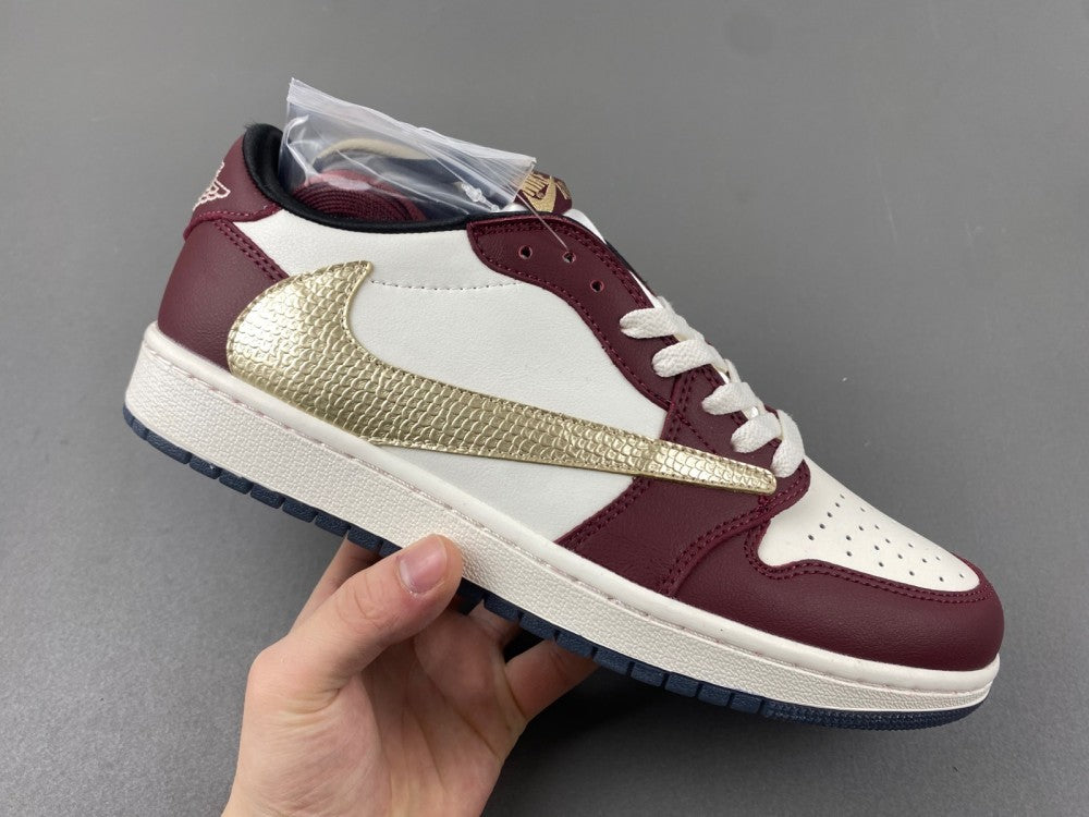 Low Top Sneakers, Burgundy White Gold Colorway, Reverse Hook Design, Lace Up Design, Casual Gift for Sneaker Fans