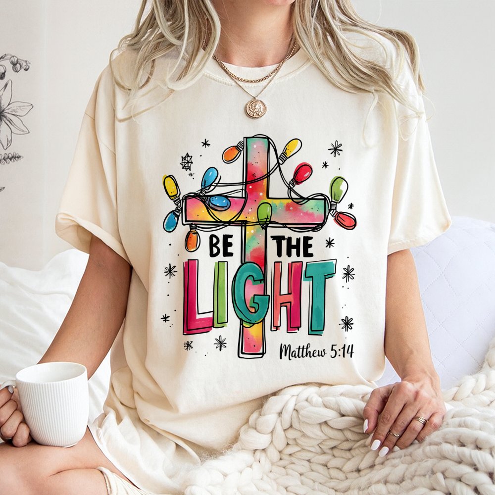 Matthew 5:14 Bible Verse Graphic Tee, Be the Light Christian T-Shirt, Faith Scripture Christmas Shirt, Religious Gospel Tee