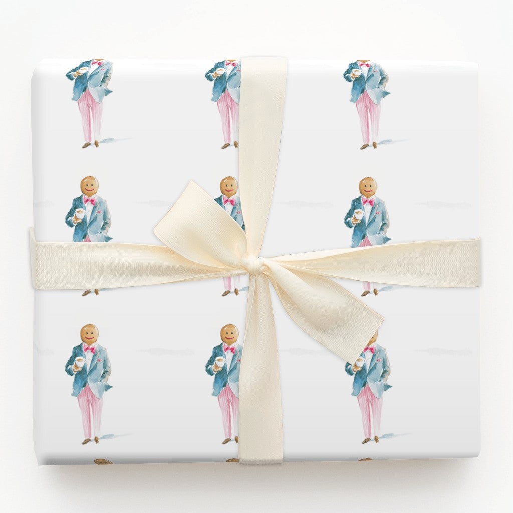 Coffee Gingerbread Gift Wrap, Dapper Gingerbread Man Wrapping Paper, Preppy Christmas Wrapping Paper, Whimsical Holiday Wrapp