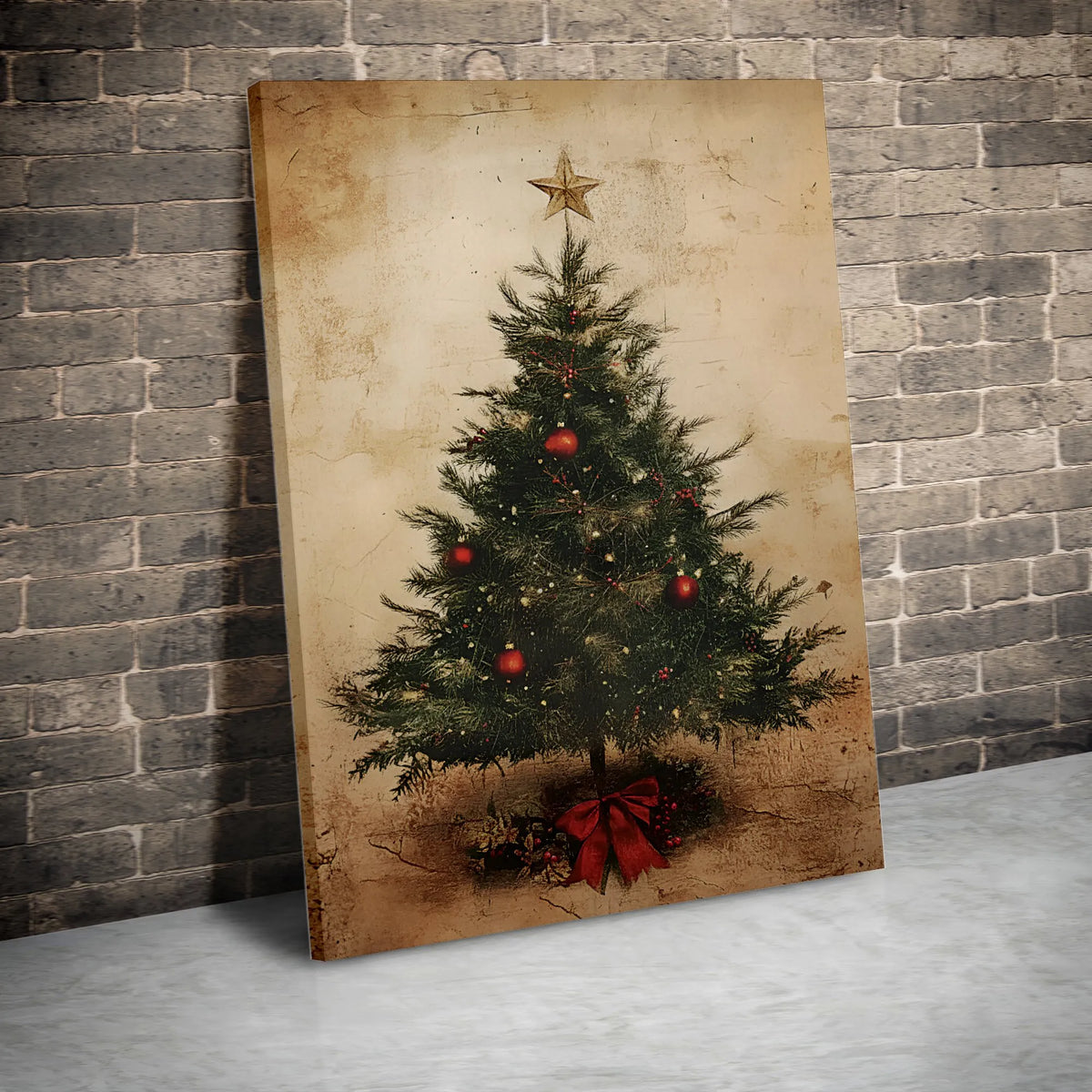 Rustic Holiday Tree Wall Art, Vintage Christmas Tree Canvas Art, Festive Christmas Canvas Print, Seasonal Tree Decor, Holiday