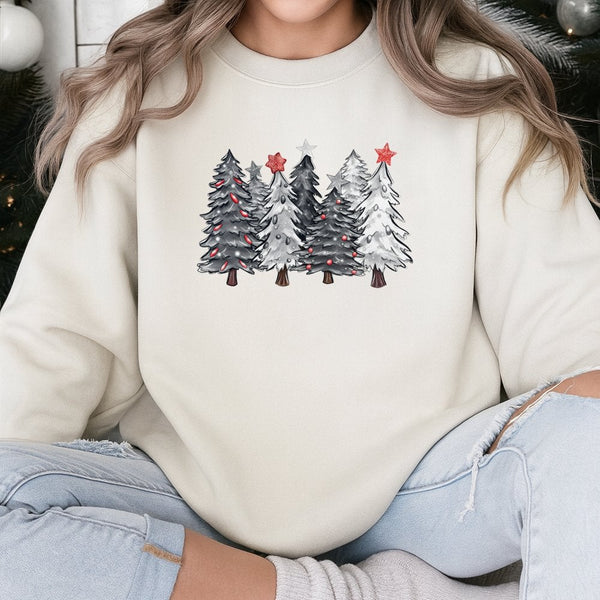 Winter Evergreen Forest Pullover, Minimalist Pine Tree Christmas Sweatshirt, Neutral Boho Holiday Sweater, Comfy Festive Xmas