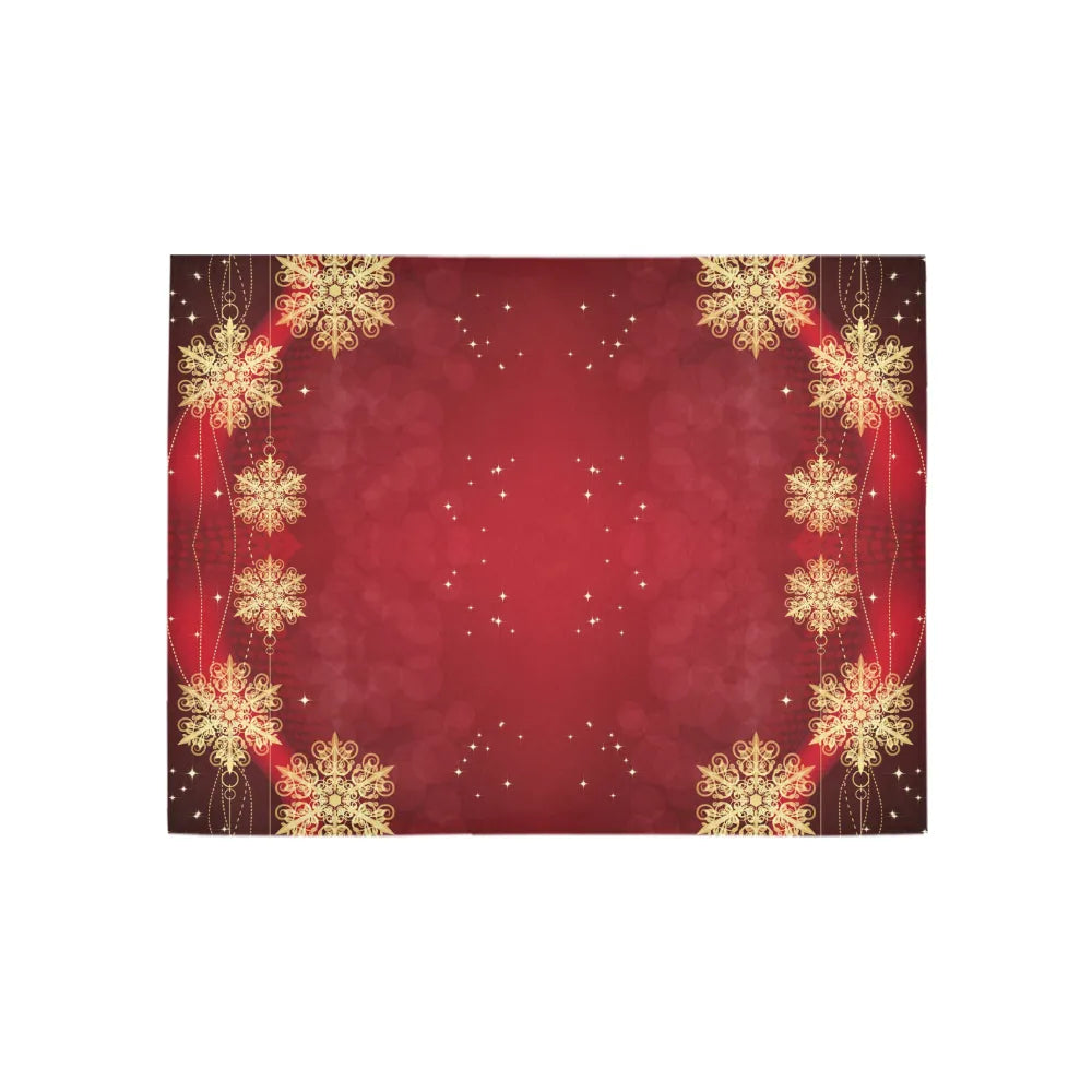 Red Holiday Hallway Runner Rug, Gold Snowflake Christmas Runner Rug, Non-Slip Rubber Back Kitchen Mat, Festive Xmas Home Deco