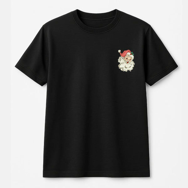 Retro Christmas Holly Tee, Vintage Santa Claus Pocket T-Shirt, Festive Holiday Graphic Shirt, Adorable Winter Apparel, Xmas P