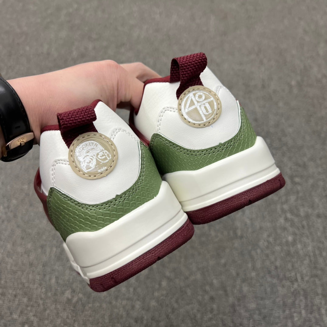 Low Top Sneakers, White Red Green Colorway, Lace Up Design, Casual Gift for Sneaker Fans