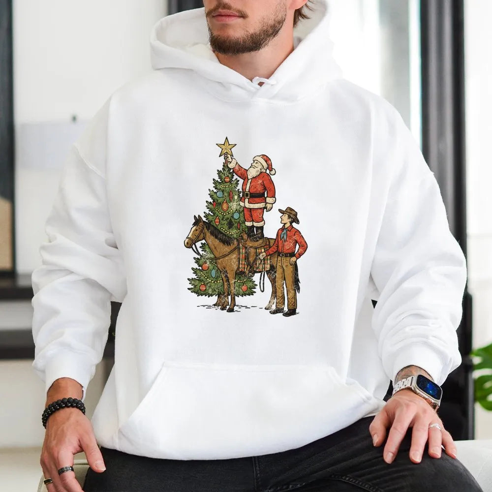 Vintage Santa Horse Hoodie, Western Christmas Cowboy Hoodie, Retro Western Holiday Pullover, Country Xmas Sweatshirt, Holiday
