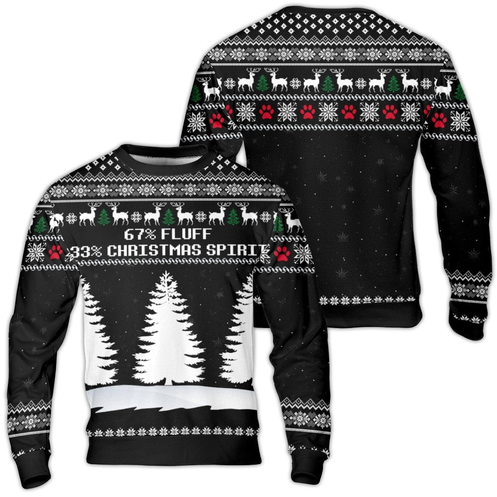 Reindeer Paw Holiday Sweatshirt, 67% Fluff 33% Christmas Spirit Ugly Sweater, Humorous Pet Lover Xmas Crewneck, Adorable Dog 