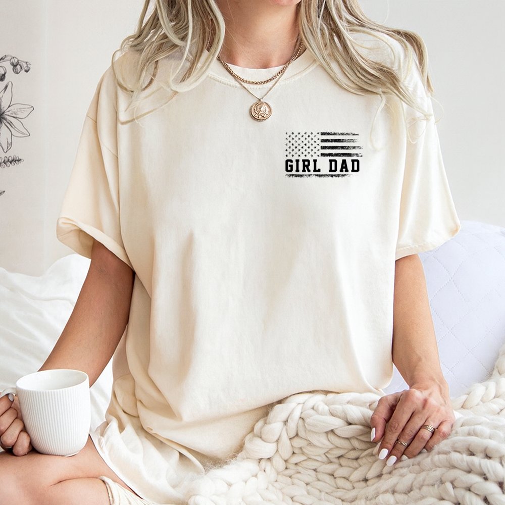 Girl Dad T-Shirt | Distressed American Flag Graphic | 100% Soft Cotton | Father's Day 2026 Gift for Dads