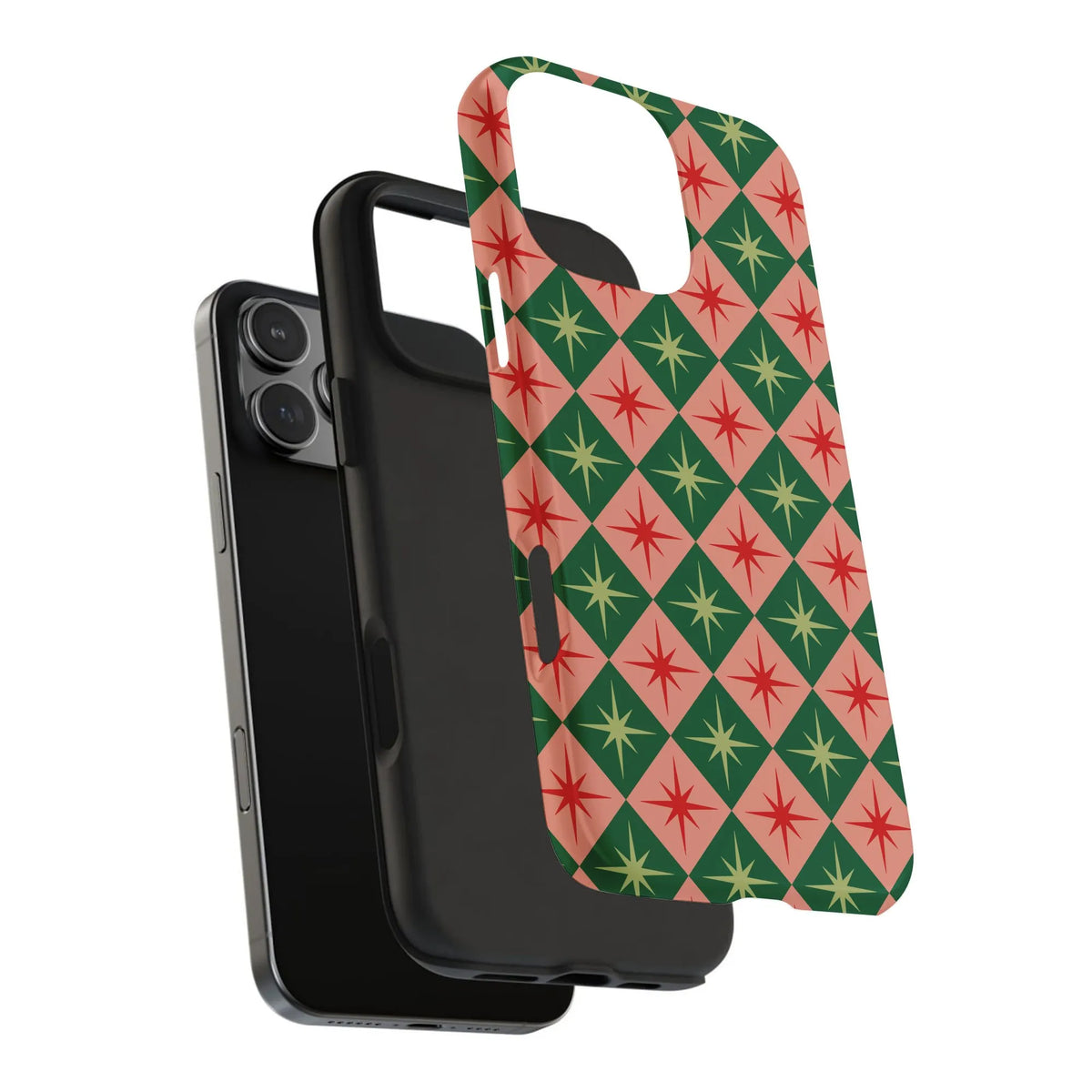 Mid Century Christmas Phone Cover, Retro Starburst Diamond Phone Case for iPhone, Vintage Holiday Pattern Protective Case, Fe