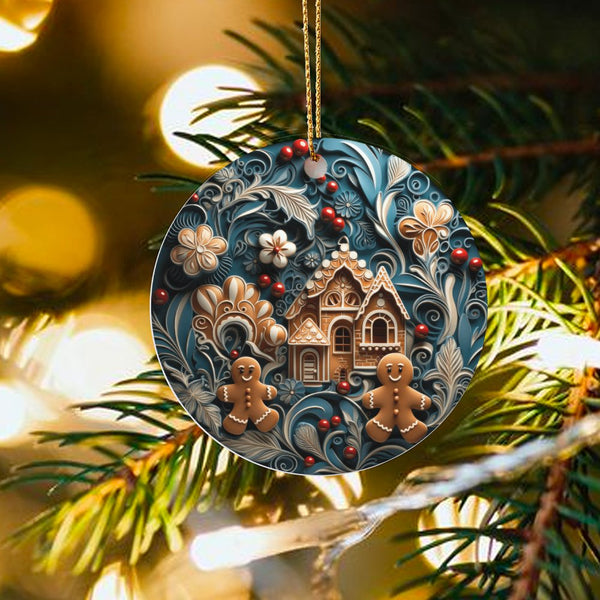 Winter Wonderland Holiday Ornament, Gingerbread House Christmas Ornament, Glossy Ceramic Tree Ornament, Adorable Keepsake, Xm