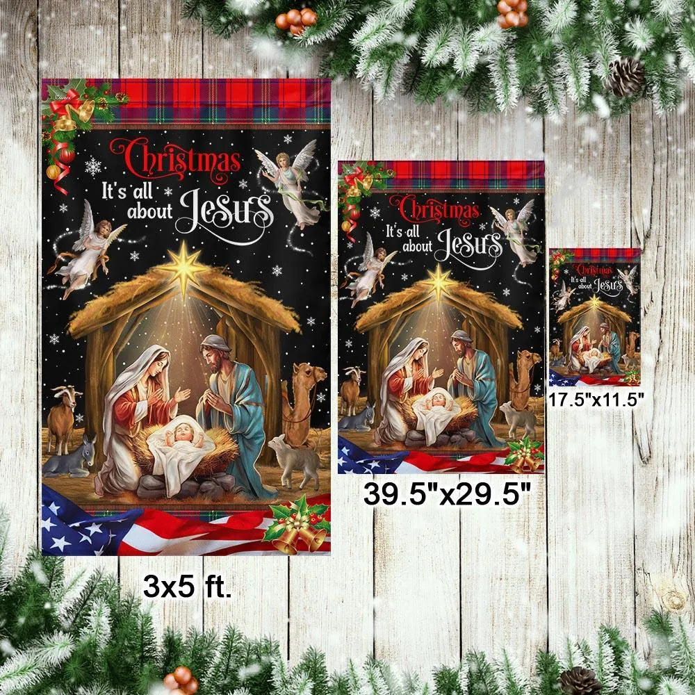 Its All About Jesus Holy Family Yard Flag, Christmas Nativity Garden Flag, Christian Holiday Outdoor Flag, Double-Sided Relig