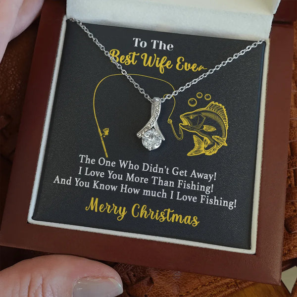 Wife Ribbon Pendant Necklace, The One Who Didn't Get Away Fishing Necklace, Romantic Fishing Lover Necklace, Christmas Presen