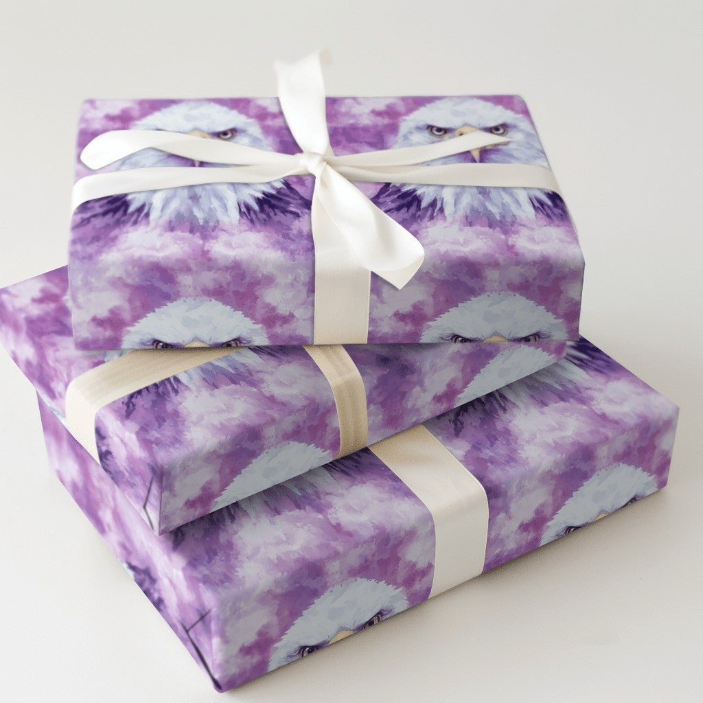 Artistic Bird Present Wrap, Bald Eagle Gift Wrapping Paper, Purple Watercolor Gift Wrap, Wildlife Animal Lover Christmas Wrap