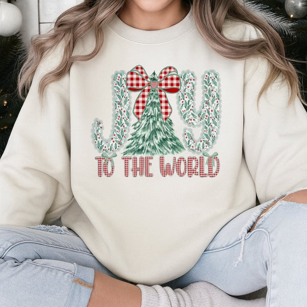 Plaid Bow Christmas Tree Crewneck, Joy to the World Sweatshirt, Christian Holiday Sweatshirt, Religious Merry Xmas Pullover f