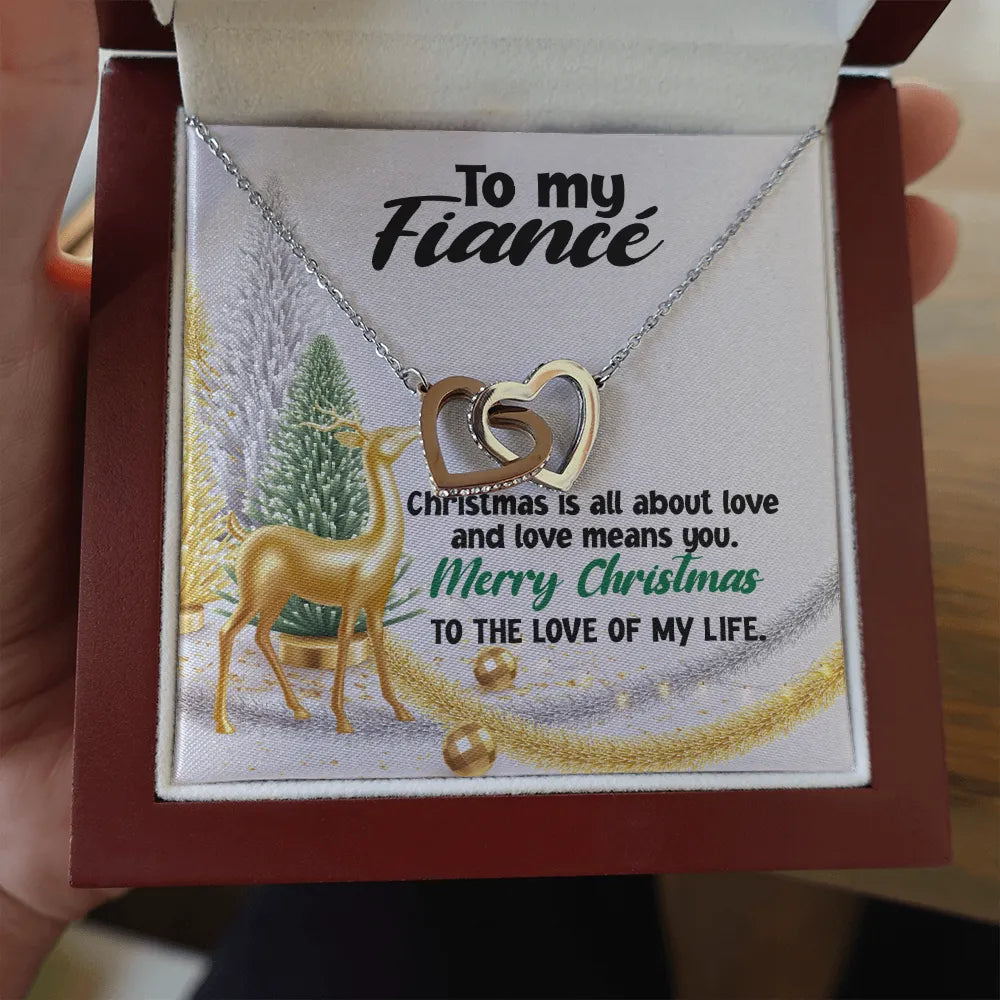 Polished Surgical Steel Pendant, To My Fiance Interlocked Double Heart Necklace, Romantic Fiancee Necklace, Meaningful Christ