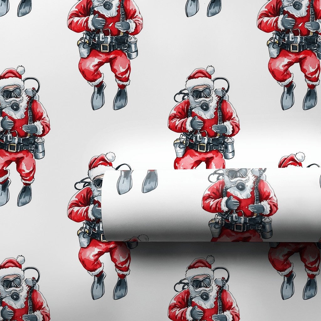 Humorous Scuba Santa Gift Wrap, Scuba Diving Santa Wrapping Paper, Ocean Christmas Wrapping Paper, Scuba Diver Holiday Gift W
