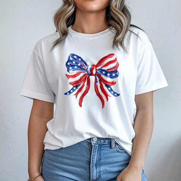 Patriotic Bow Sweatshirt | Coquette USA Flag Graphic | Soft Cotton Blend Crewneck | 4th of July Gift for Her