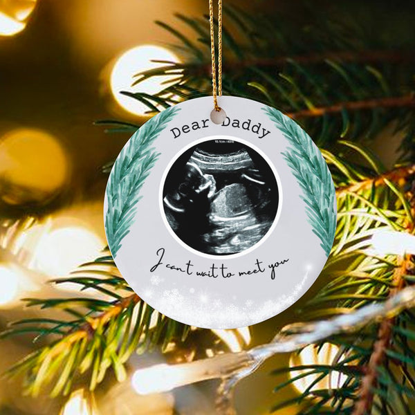 First Christmas Baby Announcement Ornament, Dear Daddy Ultrasound Ornament, New Dad Ceramic Holiday Tree Ornament, Expecting 