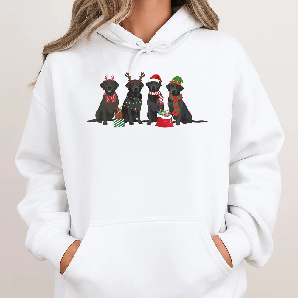 Festive Dog Lover Hoodie, Black Labrador Christmas Hoodie, Retro Lab Holiday Sweatshirt, Adorable Xmas Labrador Pullover Hood